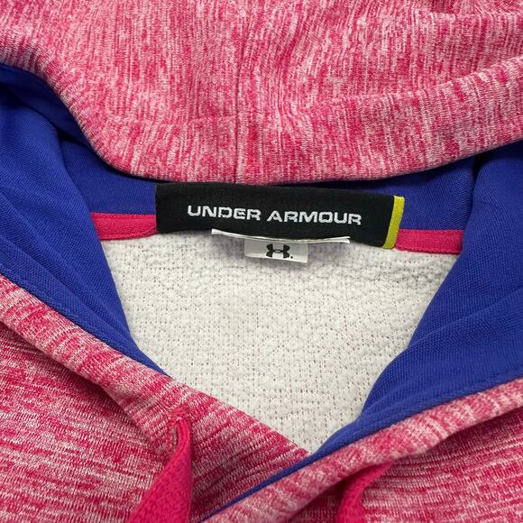 Under Armour‎ Pink Blue Womens M Loose Big Brand Logo Oversized Pullover Hoodie - Picture 5 of 8